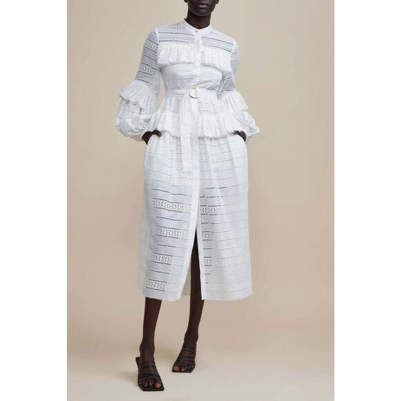 ACLER VALENTINE BRODERIE COTTON LING SLEEVE MIDI DRESS IVORY AU 6 / US 2 - Picture 1 of 16